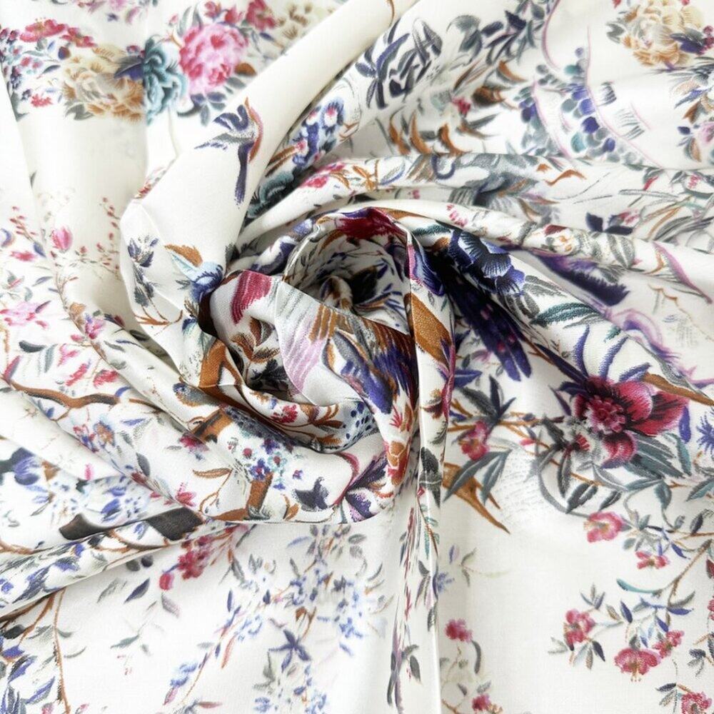 2/$30 NEW Cream Bird Floral Flower Printed Silky Fashion Scarf - Picture 12 of 15